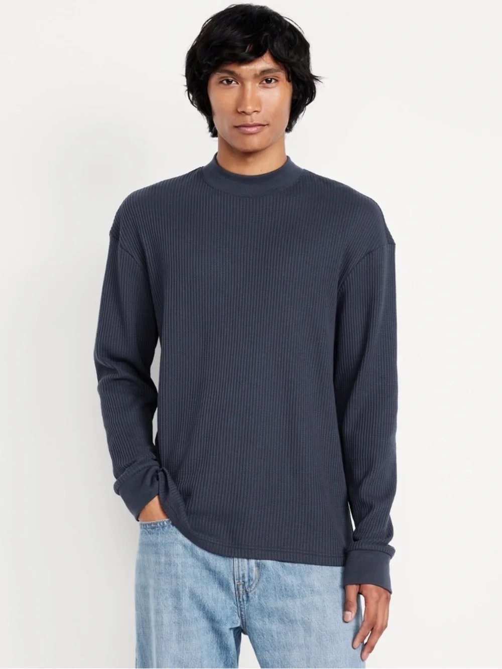 Old Navy Men's Navy Crewneck Waffle Long Sleeve T-Shirt